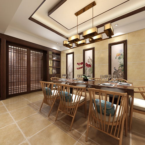 新中式客餐厅全景3d模型