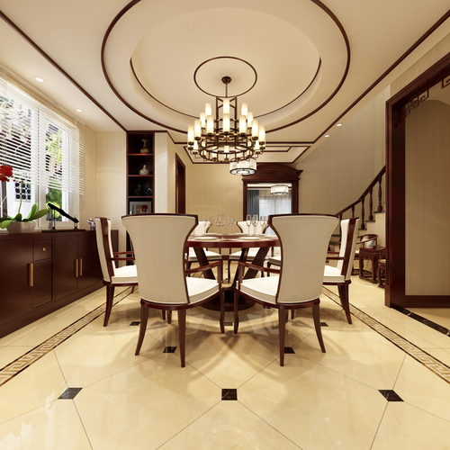 名湖豪庭新中式餐厅全景效果图