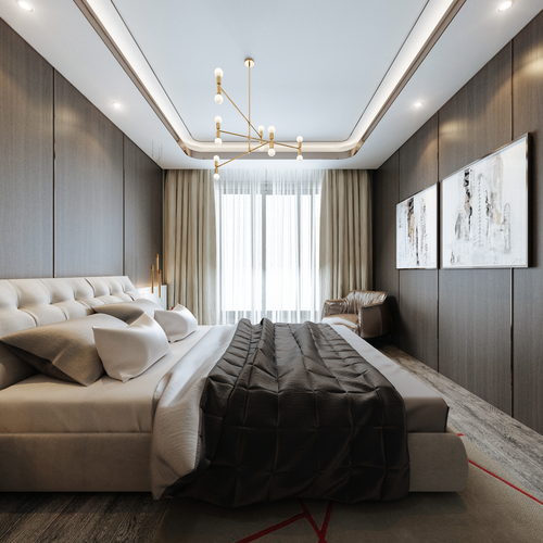 现代港式卧室全景3d模型