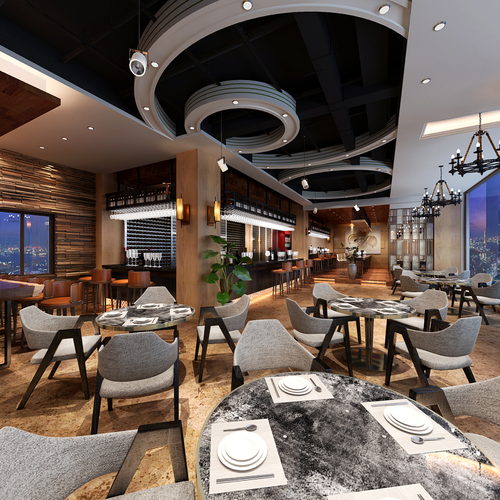 现代风格西餐厅全景vr全景效果图