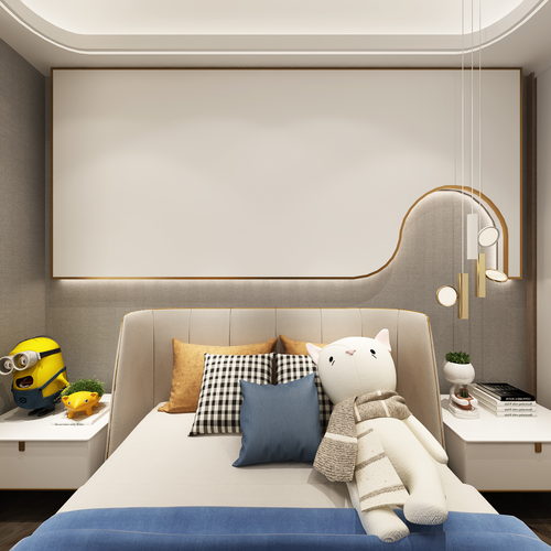 现代儿童房卧室全景3d模型
