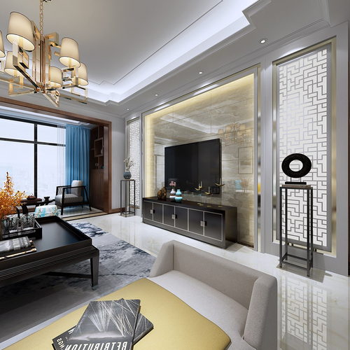 深业睿城~洋房新中式风格样板房效果图