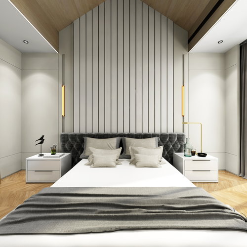 现代简约卧室全景3d模型
