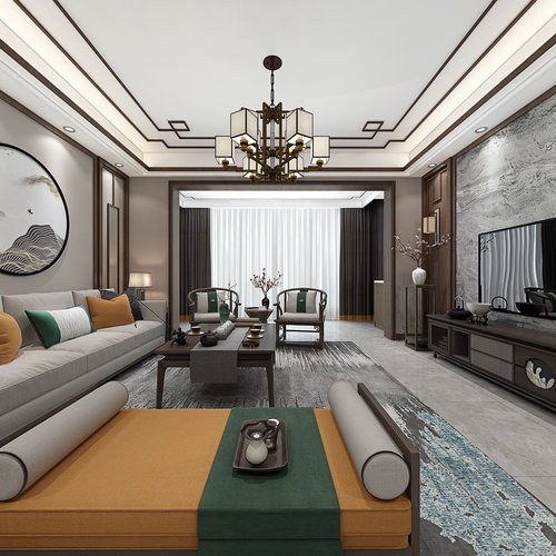 碧桂园28栋覃廷廷新中式客餐厅效果展示