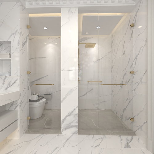 鱼肚白瓷砖铺贴现代卫生间效果图