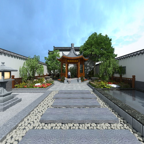 中式庭院全景3d模型