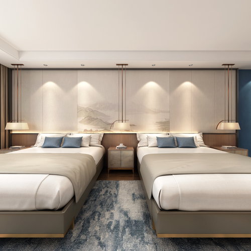 新中式酒店客房全景3d模型