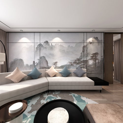 新中式酒店客房全景3d模型