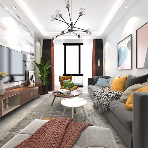 金色巴黎张姐雅居客厅全景效果图