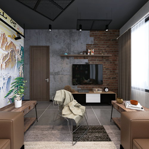 工业风休息室全景图