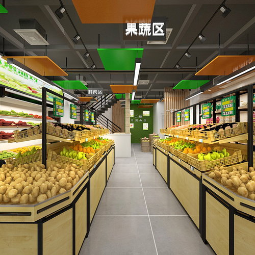 200平米生鲜超市效果图图片