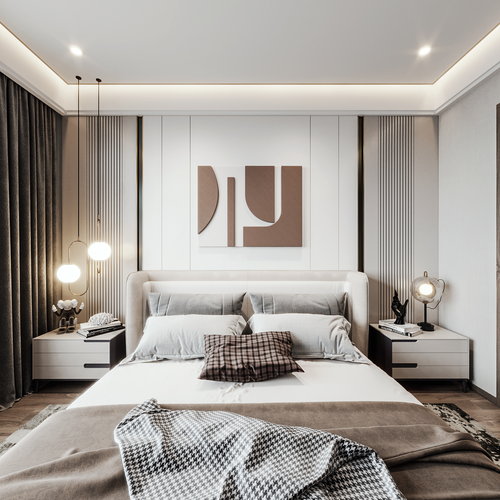 现代轻奢卧室全景3d模型