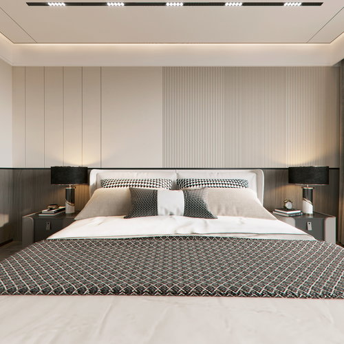 现代轻奢卧室全景 3d模型