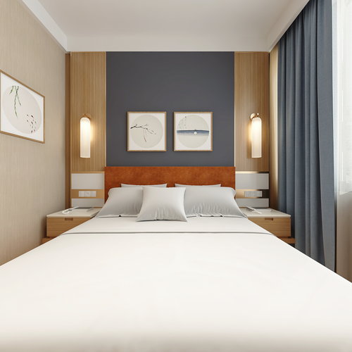 新中式酒店标间客房全景3d模型