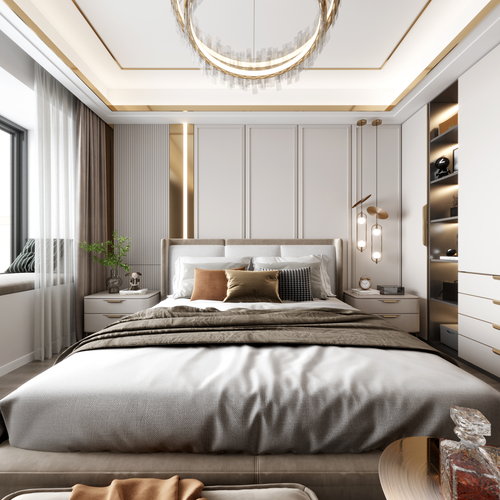 现代轻奢卧室全景
