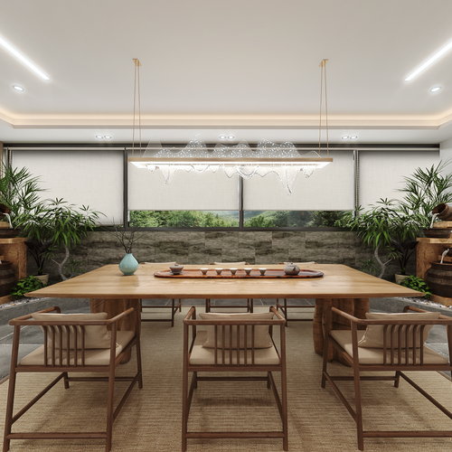 新中式茶室全景模型