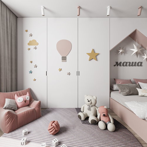 现代儿童卧室全景3d模型