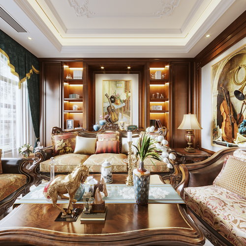 古典美式客厅3d模型