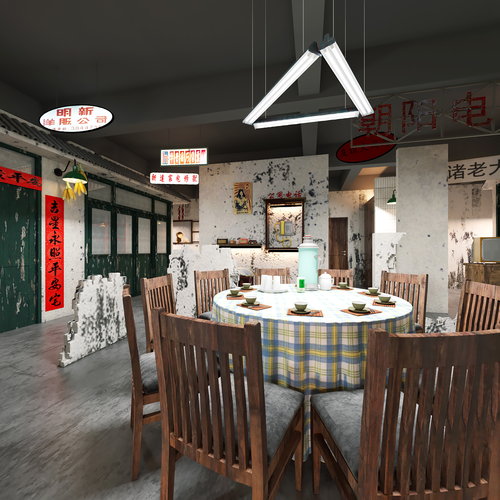 工业风复古餐厅全景3d模型