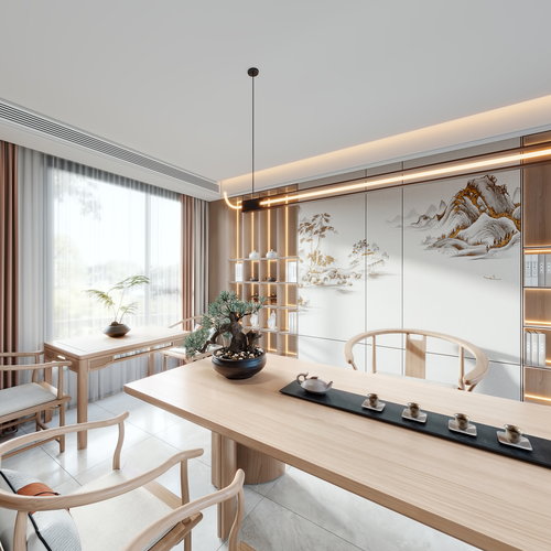 新中式茶室全景3d模型