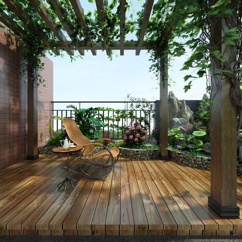 现代露天花园阳台全景3d模型