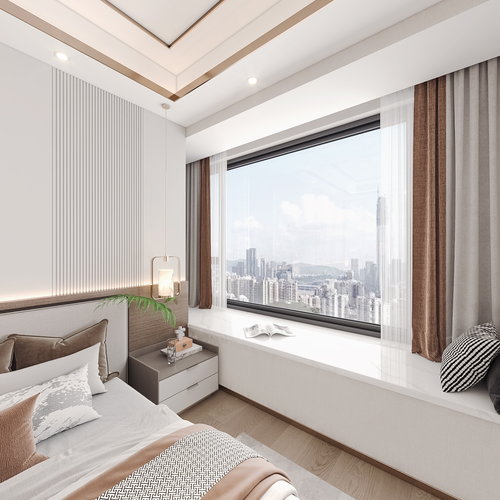 新中式卧室全景3d模型
