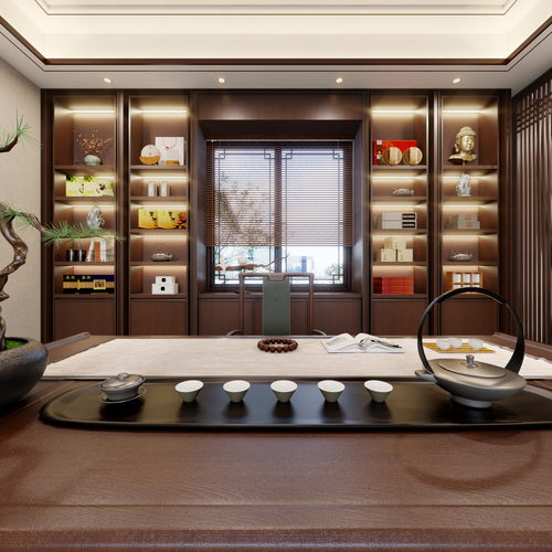新中式茶室全景3d模型