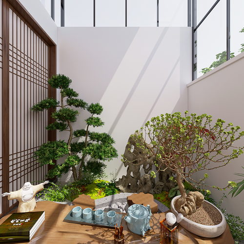 新中式休闲茶室全景3d模型